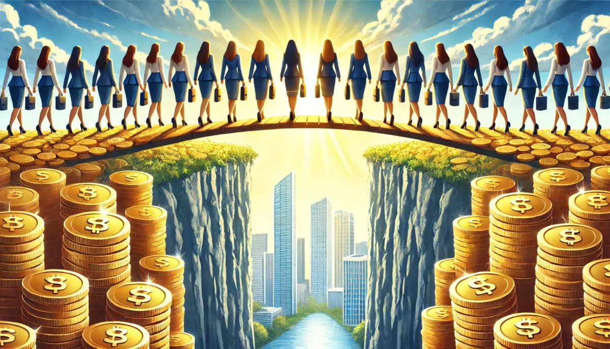 DALL·E 2024 07 16 02.40.28 A featured image for a news article titled Bridging the Gap Womens Access to Capital in Business. The image should be landscape orientation with scaled