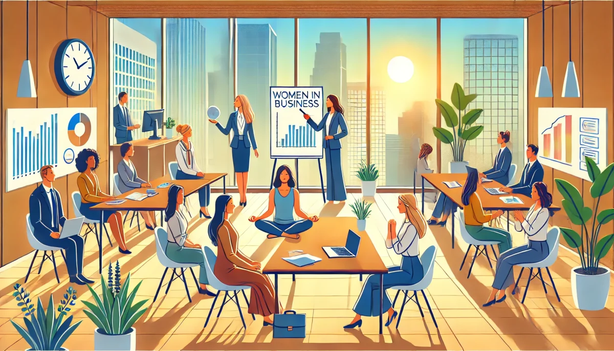 DALL·E 2024 07 16 03.25.56 A featured image for a news article titled Women in Business Strategies for Success and Well being. The image should be landscape orientation with scaled