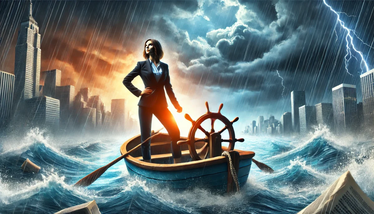 DALL·E 2024 08 06 02.29.13 A featured image for a news article titled Resilience in Entrepreneurship Overcoming Business Setbacks for Women. The image shows a determined busi scaled