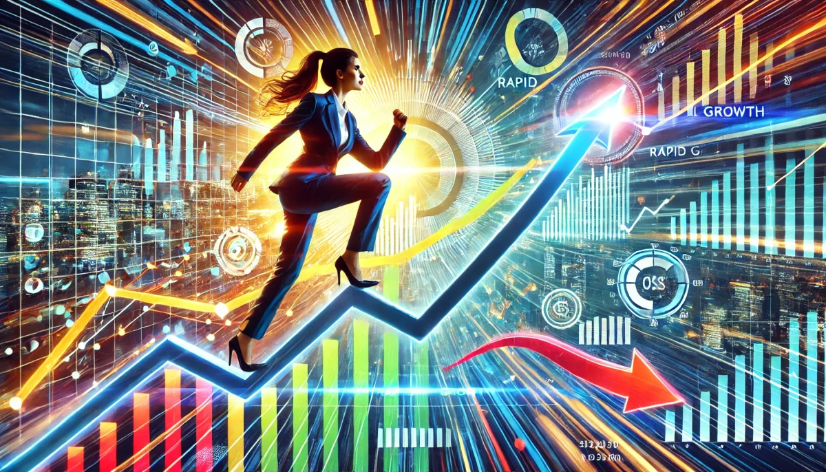 DALL·E 2024 08 07 03.27.50 A featured image for a news article titled Strategies Successful Women Entrepreneurs Use to Achieve Rapid Growth. The image shows a dynamic business scaled