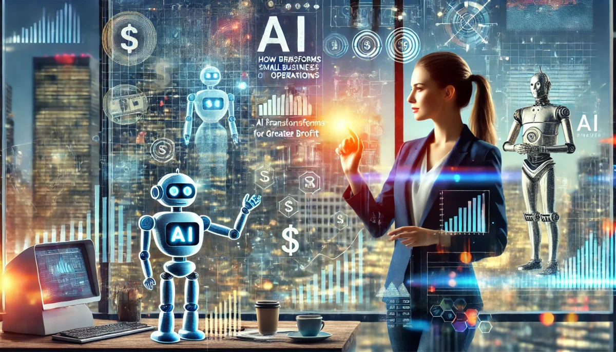 DALL·E 2024 08 13 00.42.24 A featured image for a news article titled How AI Transforms Small Business Operations for Greater Profit Women. The image shows a businesswoman i scaled