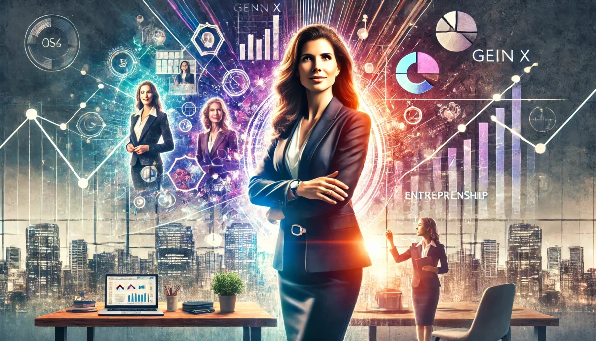 DALL·E 2024 08 31 03.42.50 A featured image for a news article titled How Gen X Women Are Transforming Midlife Through Entrepreneurship. The image shows a confident Gen X busi scaled