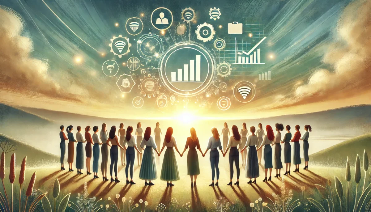 DALL·E 2024 09 16 02.24.46 A featured image for a news article titled How Group Programs Are Leveling the Playing Field for Women in Business. A landscape oriented artistic de scaled